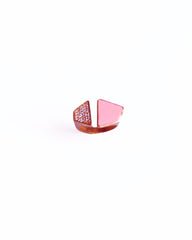 Half Pink Enamel Half Stone Shiny Gold Plated Adjustable Colorful Rings