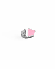 Half Pink Enamel Half Stone Shiny Gold Plated Adjustable Colorful Rings
