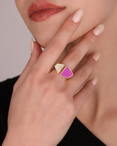 Half Fusha Enamel Half Stone Shiny Gold Plated Adjustable Colorful Rings