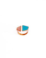 Half Turqoise Enamel Half Stone Shiny Gold Plated Adjustable Colorful Rings