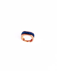 Navy Blue Baguette Stone Silver Ring
