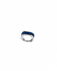 Navy Blue Baguette Stone Silver Ring