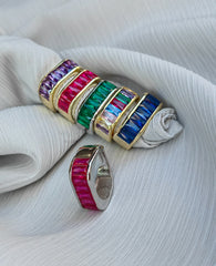 Navy Blue Baguette Stone Silver Ring