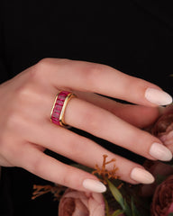 Ruby Baguette Stone Silver Ring