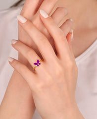 Butterfly Silver Ring with Coral Colored Stone