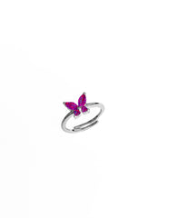 Butterfly Silver Ring with Coral Colored Stone