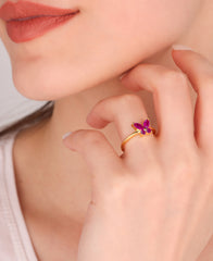 Butterfly Silver Ring with Coral Colored Stone