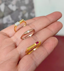 Stone 3-Striped Silver Ring - Adjustable Size