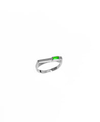 Green Color Baguette Solitaire Thin Sterling Silver Ring