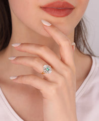 Double Colored Silver Ring with Green Baguette Stone in the Middle