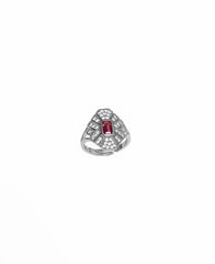 Ruby Baguette Stone Double Colored Sterling Silver Ring