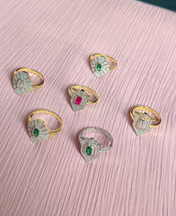 Ruby Baguette Stone Double Colored Sterling Silver Ring