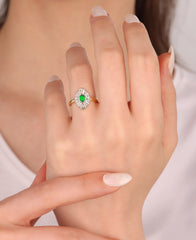 Green Baguette Middle Stone Double Color Sterling Silver Ring