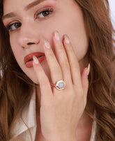 خاتم فضة متعدد الأضلاع بمركز دائري، خاتم زركون هندسي للنساء