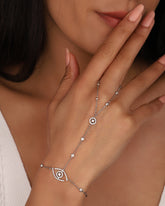 سوار ساهميران فضي بحجر الزركون وسلسلة يد