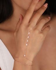 White Stone Silver Shahmeran Bracelet, Hand Chain / Ring Bracelet / Slave Bracelet