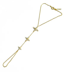 Triple Daisy Model Silver Shahmeran Bracelet, 925 Solid Silver Hand Chain, Slave Chain Adjustable Bracelet, Finger Turkish Serpent Bracelet