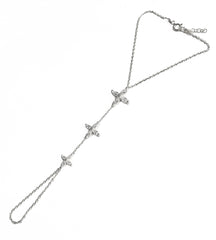 Triple Daisy Model Silver Shahmeran Bracelet, 925 Solid Silver Hand Chain, Slave Chain Adjustable Bracelet, Finger Turkish Serpent Bracelet