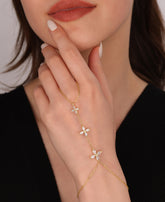 Triple Daisy Model Silver Shahmeran Bracelet, 925 Solid Silver Hand Chain, Slave Chain Adjustable Bracelet, Finger Turkish Serpent Bracelet