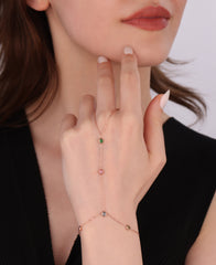 Colorful Stone Silver Sahmeran Bracelet, 925 Solid Silver Hand Chain, Silver Chain Bracelet, Silver Bashmer, Slave Bracelet