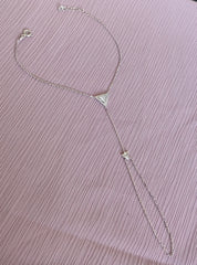 Slave Shahmaran Bracelet with Triangle Baguette Stone, Hand Chain, Dainty Gold Hand Chain, Silver Finger Chain, Chain Bracelet with Ring