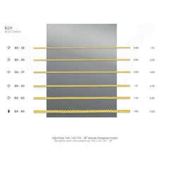 قلادة سلسلة صندوقية، من 16 إلى 26 بوصة، سمكها من 0.80 مم إلى 1.90 مم، سلسلة من الذهب الحقيقي