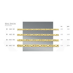 سلسلة ذهبية بيزنطية صلبة من طراز King Byzantine Gold بسمك 2.30 مم إلى 4.70 مم