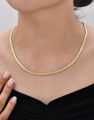 قلادة سلسلة متعرجة، سلسلة ذهبية مسطحة للسيدات 2.80 مم أو 3.85 مم