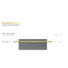 قلادة رولو مارينر بيضاوية الشكل - سلسلة من الذهب الصلب عيار 1 قيراط - سمك 3.60 مم (مختومة 585)