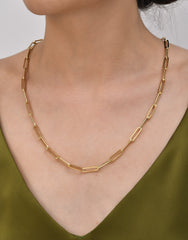 سلسلة مشبك ورق قصيرة المدى - قلادة سلسلة من الذهب الصلب عيار 14 قيراطًا - سمك 1 مم (مختوم 585)