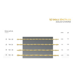 Singapore Twist - 14K Solid Gold Chain Necklace - Thickness 0.90 mm