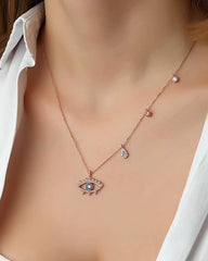 قلادة فضية على شكل عين حجرية متدلية