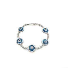 Silver 5 Glass Eye Bracelet, Silver Evil Eye Tennis Bracelet, Evil Eye Silver Bracelet