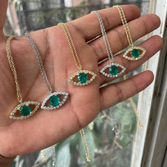 14K Gold Green Evil Eye Necklace: Sterling Silver Jewelry