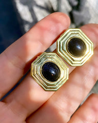 أقراط دائرية هندسية مضلعة | أقراط بأحجار كبيرة | بسيطة | فضة إسترليني 925