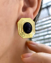 أقراط دائرية هندسية مضلعة | أقراط بأحجار كبيرة | بسيطة | فضة إسترليني 925