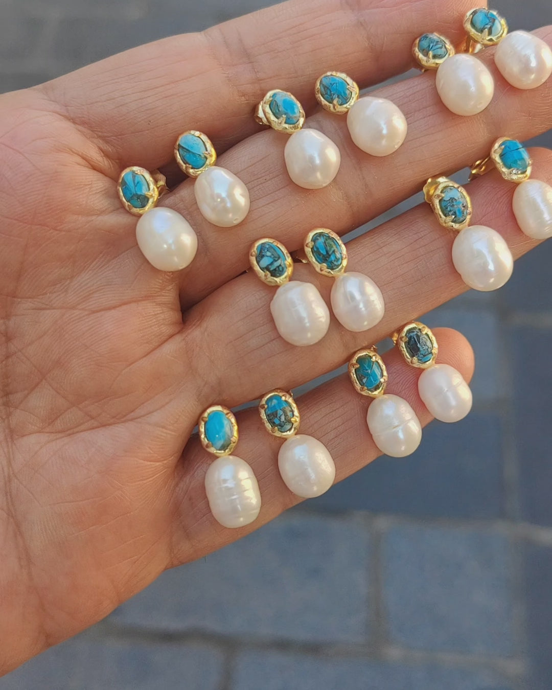 925 Silver Turquoise & Pearl Earrings – Elegant Handmade Gemstone Jewelry