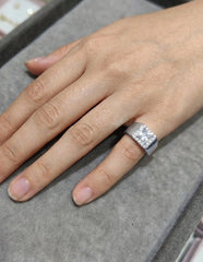 Gold Plated Adjustable Pinky Ring 925 Silver Square CZ Halo Signet Band