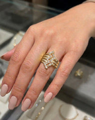 Gold Zig Zag Baguette Ring, 925 Sterling Silver Wide Band Ring, Geometric Chevron Cocktail Ring, Gold Vermeil Statement Ring, Unique Gift for Her