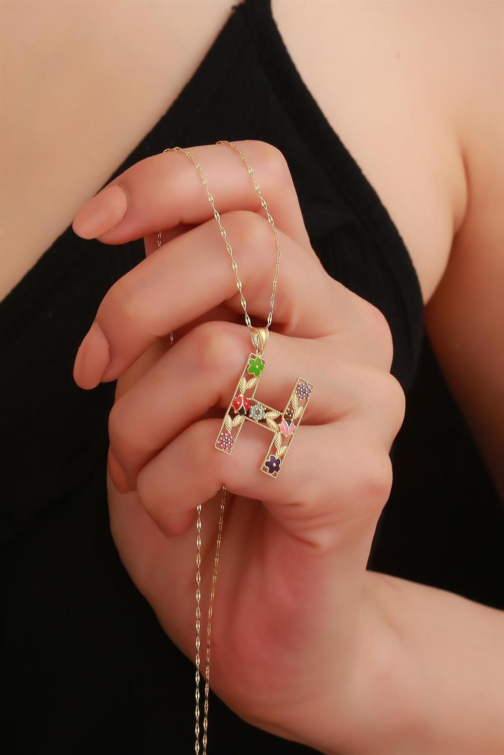 Real 14K Gold Large Initial Necklace – Statement Letter Pendant for Women