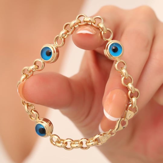 14K Solid Gold Evil Eye Bracelet – Dainty Protection Jewelry for Women