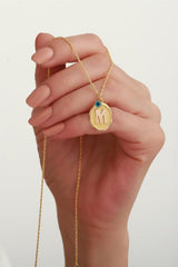 Real 14K Gold Initial Necklace with Evil Eye – Handmade Lucky Charm Jewelry