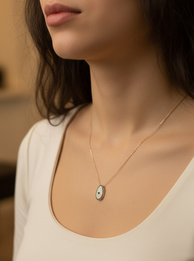 Evil Eye Silver Necklace - Handcrafted 925 Sterling Silver Protection Charm