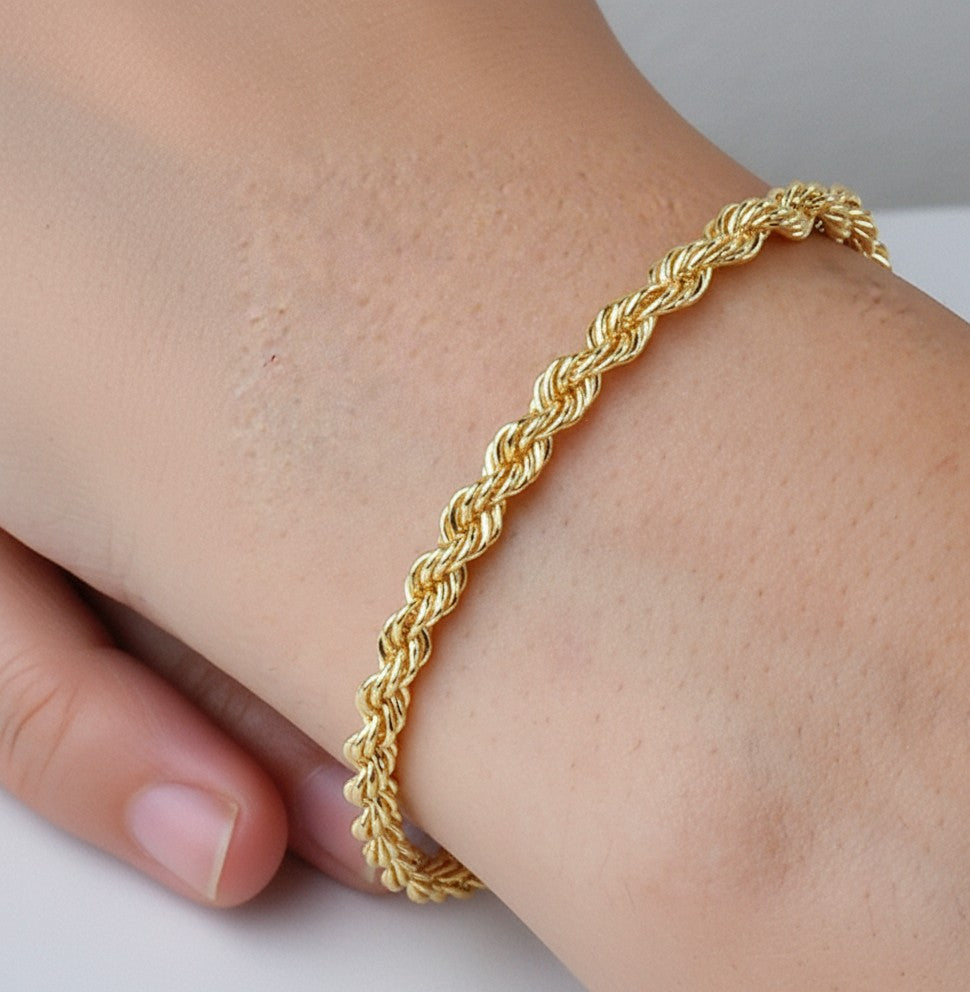14K Solid Gold Rope Bracelet 4.40 mm – Real Gold Chain Jewelry for Men & Women