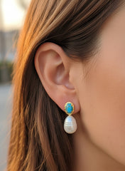 925 Silver Turquoise & Pearl Earrings – Elegant Handmade Gemstone Jewelry