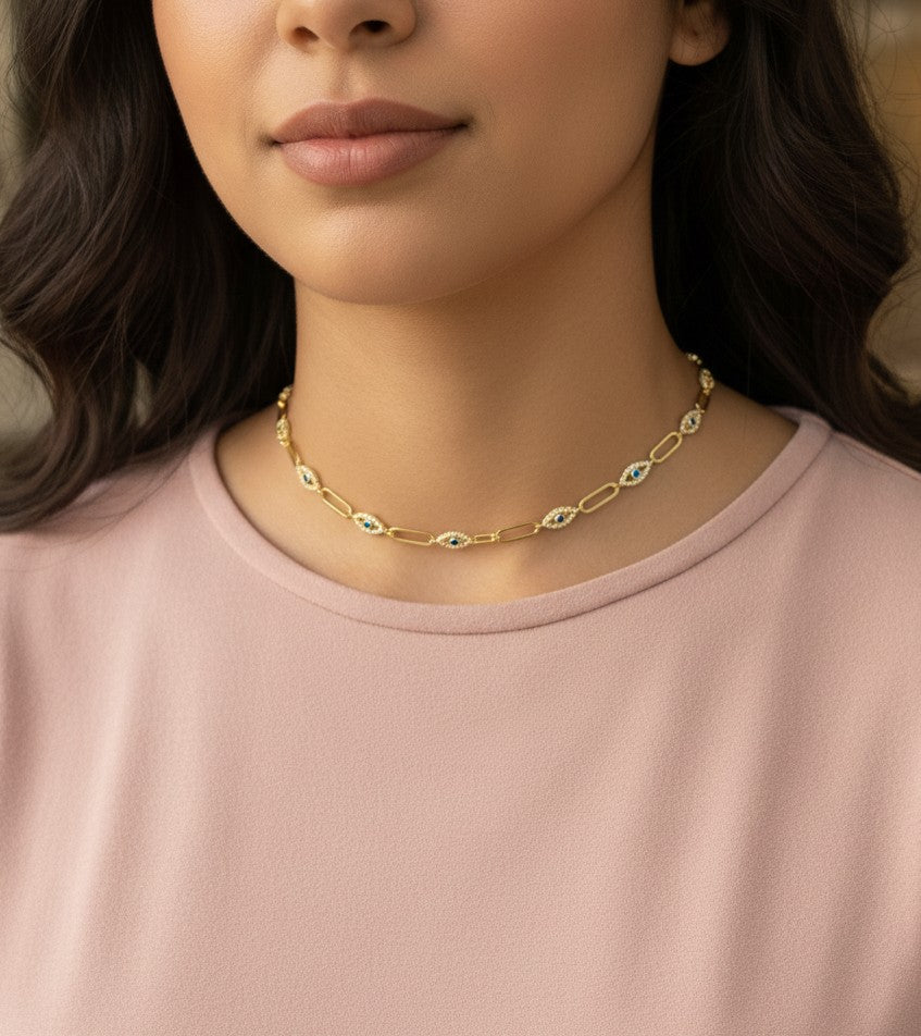 Evil Eye Silver Choker – 925 Sterling Silver Protection Necklace, Handmade Minimalist Jewelry Gift for Women