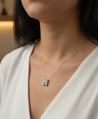 Sterling Silver Double Color Stone Necklace – Handmade Two Tone Gem Jewelry, Minimalist Gift for Women