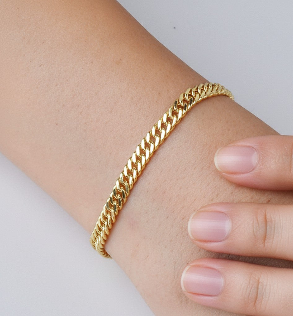14k Solid Gold Plain Singapore Bracelet 4.20 mm – Real Gold Chain Jewelry, Dainty Minimalist Gift for Women