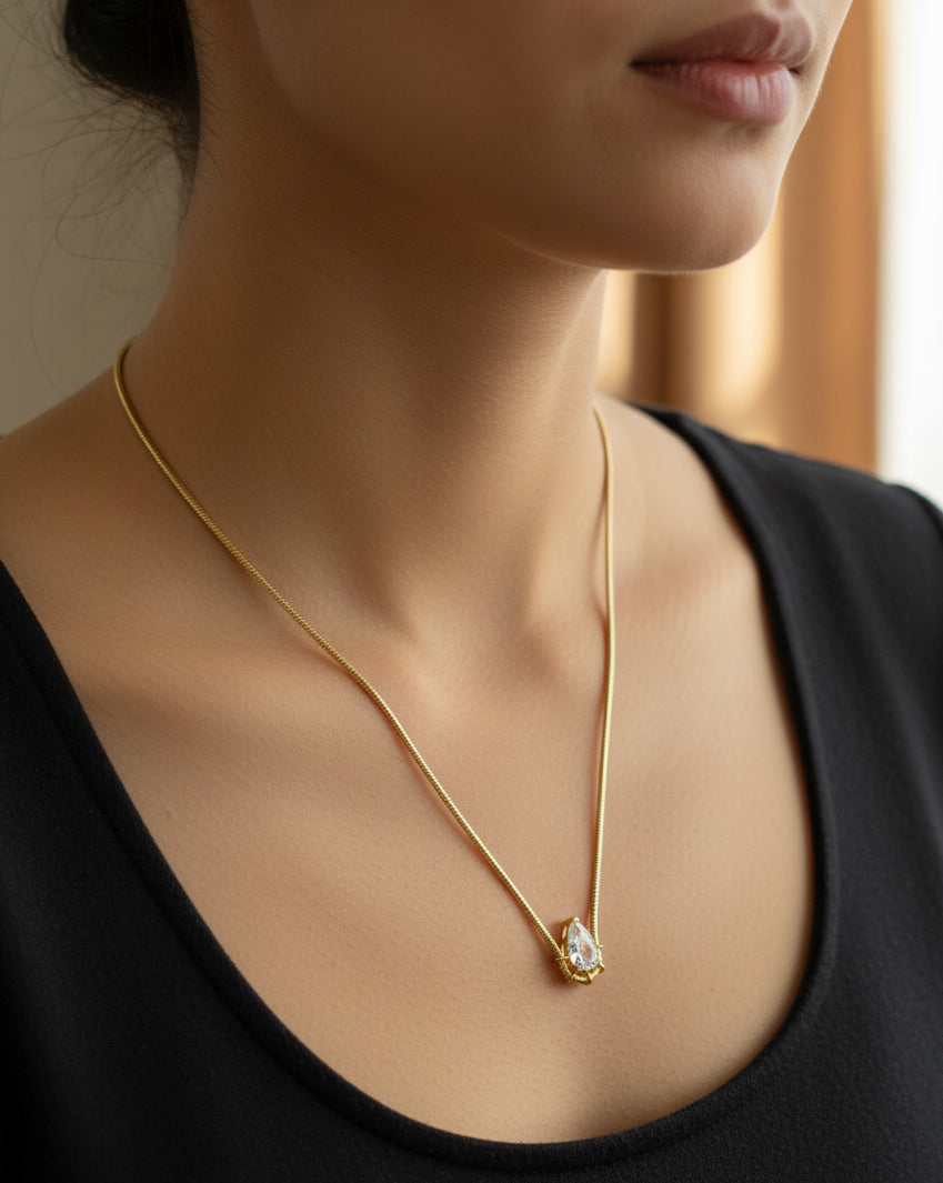 Silver Solitaire Stone Necklace – Classic Minimal Pendant Jewelry