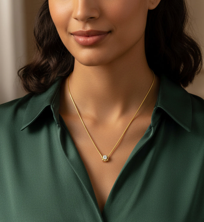 Silver Solitaire Stone Necklace – Classic Minimal Pendant Jewelry